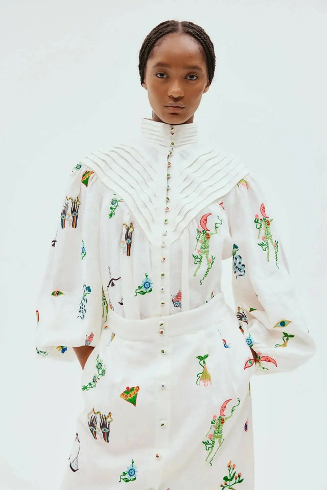 Alemais Atticus Embroidered Shirt - 12 / Print - Shirts & Tops