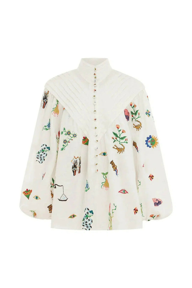 Alemais Atticus Embroidered Shirt - 12 / Print - Shirts & Tops