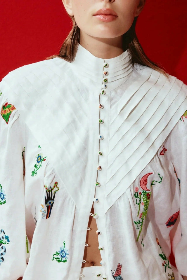 Alemais Atticus Embroidered Shirt - 12 / Print - Shirts & Tops