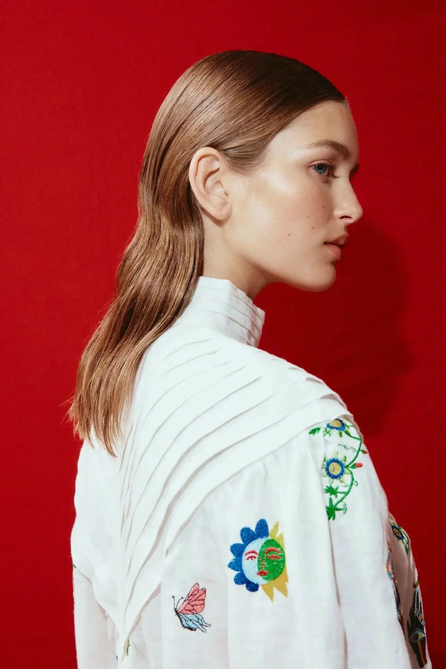 Alemais Atticus Embroidered Shirt - 12 / Print - Shirts & Tops