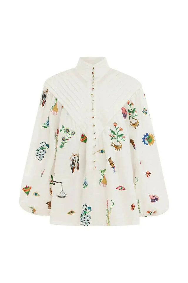Alemais Atticus Embroidered Shirt and Skirt Set Cream Multi Size 12 - 12 / Print - Outfit Sets