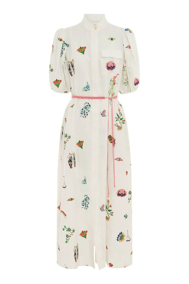 Alemais Atticus Embroidered Shirtdress Cream Print Size 14 - Dresses