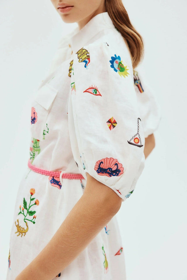Alemais Atticus Embroidered Shirtdress Cream Print Size 14 - Dresses