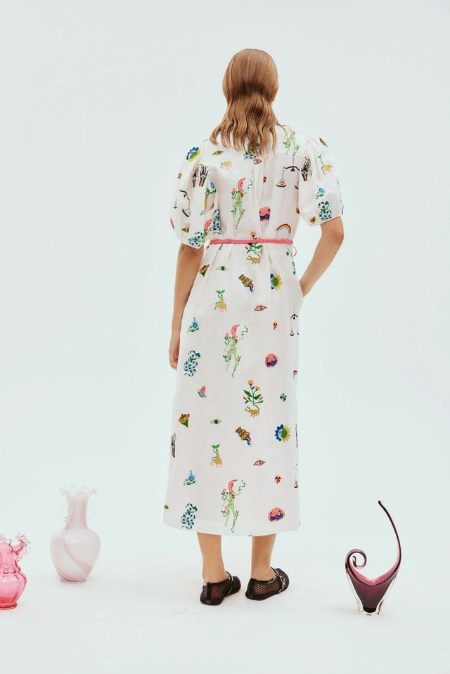 Alemais Atticus Embroidered Shirtdress Cream Print Size 14 - Dresses