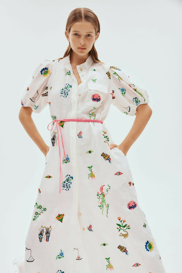 alemais embroidered shirt dress Alemais Play Embroidered Shirtdress in White Size 10