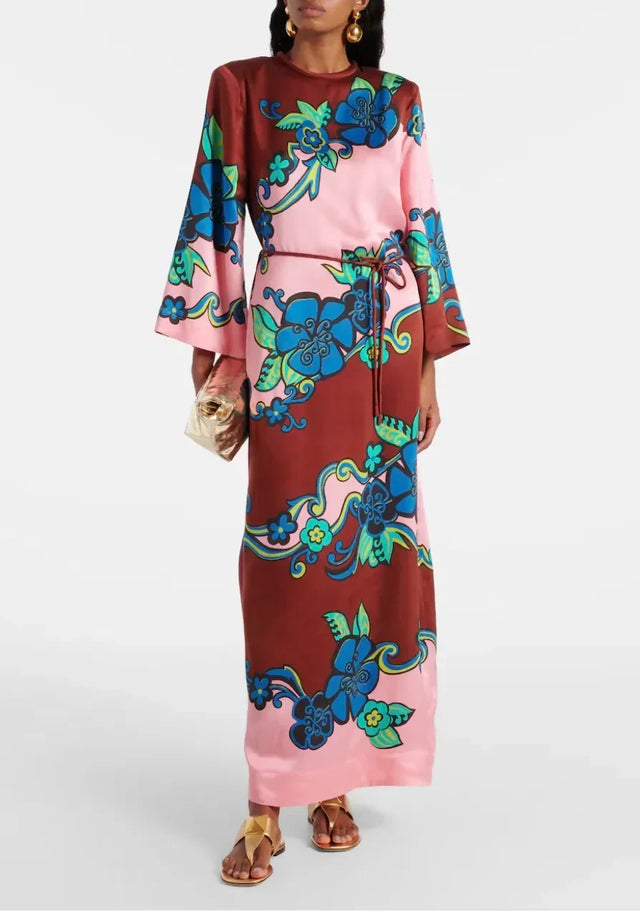 alémais floral satin midi dress Alémais Azalea Exclusive Silk Midi Dress Pink Floral