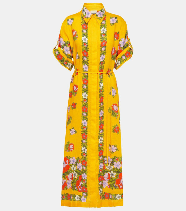 Alemais Belted Floral Linen Shirt Dress - 12 / Floral - Dresses