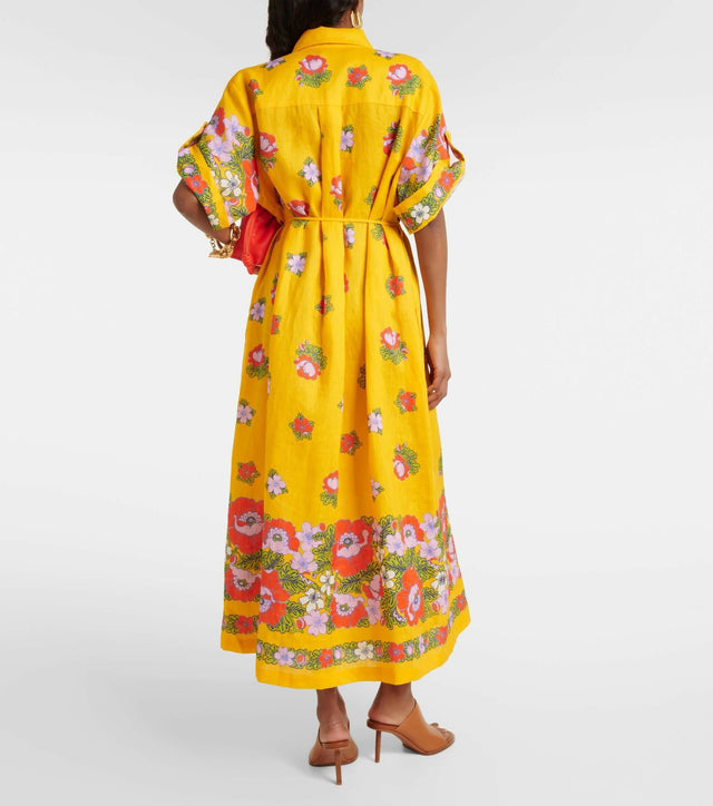 Alemais Belted Floral Linen Shirt Dress - 12 / Floral - Dresses
