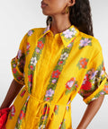 Alemais Belted Floral Linen Shirt Dress - 12 / Floral - Dresses