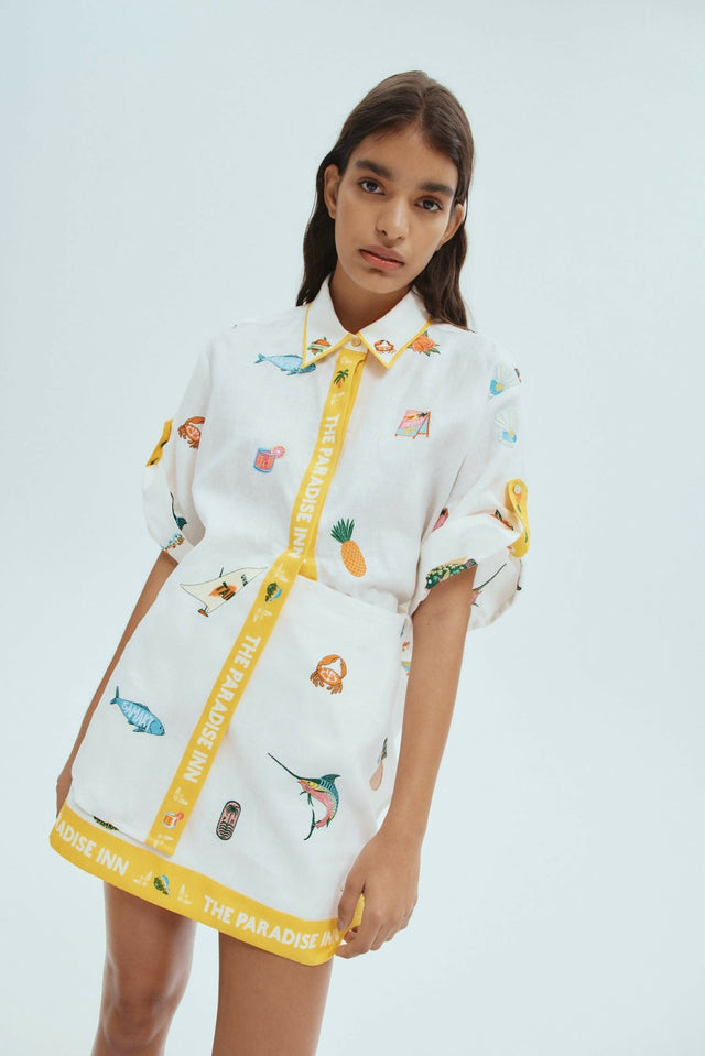 Alemais Blue Marlin Embroidered Shirt - 14 / Print - Tops