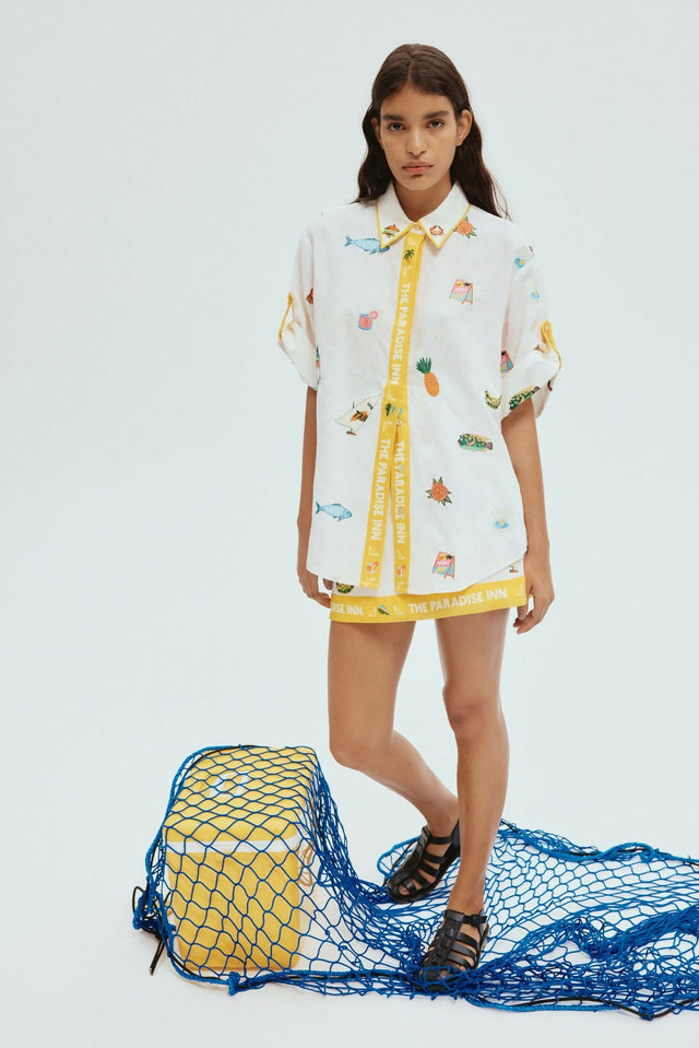 Alemais Blue Marlin Embroidered Shirt - 14 / Print - Tops