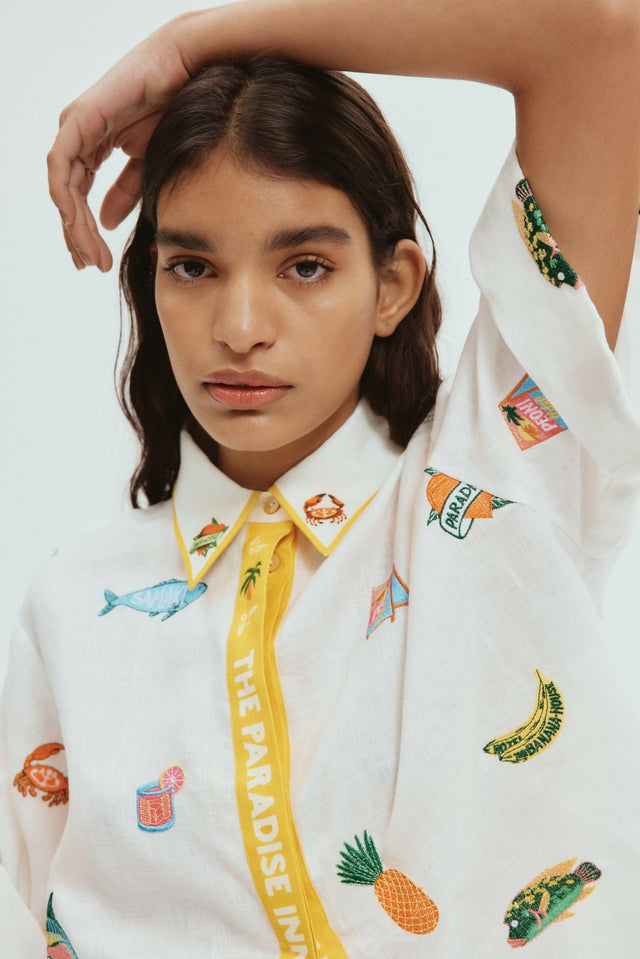 Alemais Blue Marlin Embroidered Shirt - 14 / Print - Tops