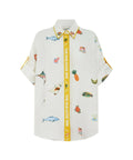 Alemais Blue Marlin Embroidered Shirt and Skirt Set Cream Multi Size 14 & 16 - Outfit Sets