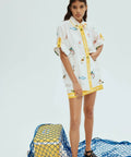 Alemais Blue Marlin Embroidered Shirt and Skirt Set Cream Multi Size 14 & 16 - Outfit Sets