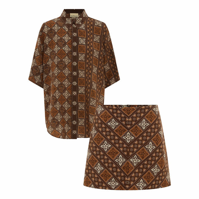 ALEMAIS - Alemais Carmella Silk Shirt and Cotton Drill Mini Skirt Set