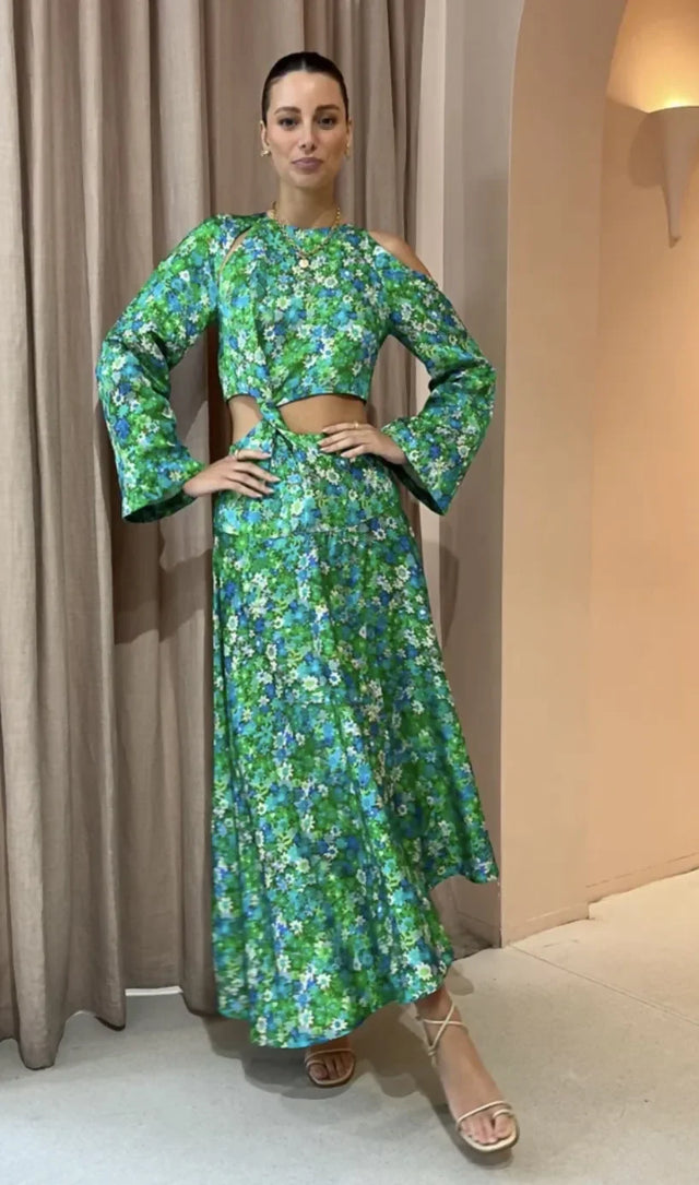 green emerald velvet dress Alemais Cassandra Cut out Midi Dress Green Floral Size 10