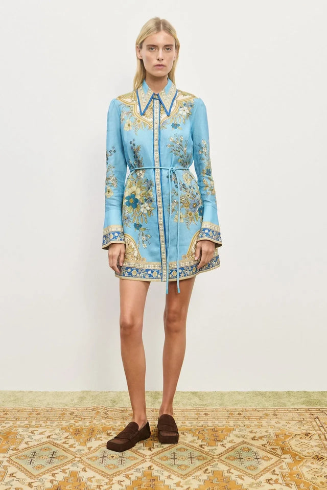 Alemais Cassie Mini Dress in Blue Floral Size 16 - 16 / Blue - Dresses