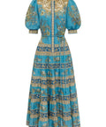 Alemais Casssie Tiered Midi Dress Blue Print - 16 / Blue - Dresses