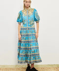 Alemais Casssie Tiered Midi Dress Blue Print - 16 / Blue - Dresses