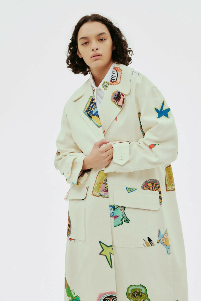 Alemais Checkers Coat Cream Print Size AU 14 & 16 - Coats