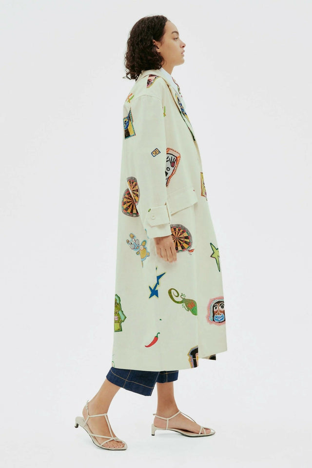 Alemais Checkers Coat Cream Print Size AU 14 & 16 - Coats