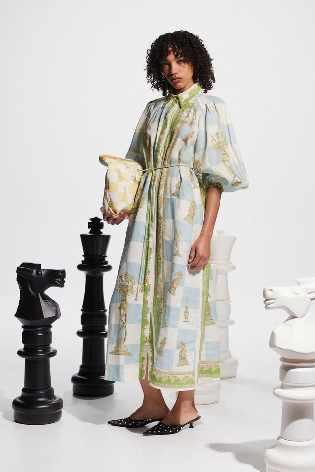 Alemais Checkmate Linen Shirtdress Print Size 16 - 16 / Print - Dresses