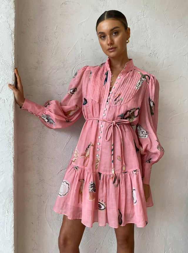 Alemais Cleo Smock Mini Dress Size 10 - 10 / Pink - Dresses