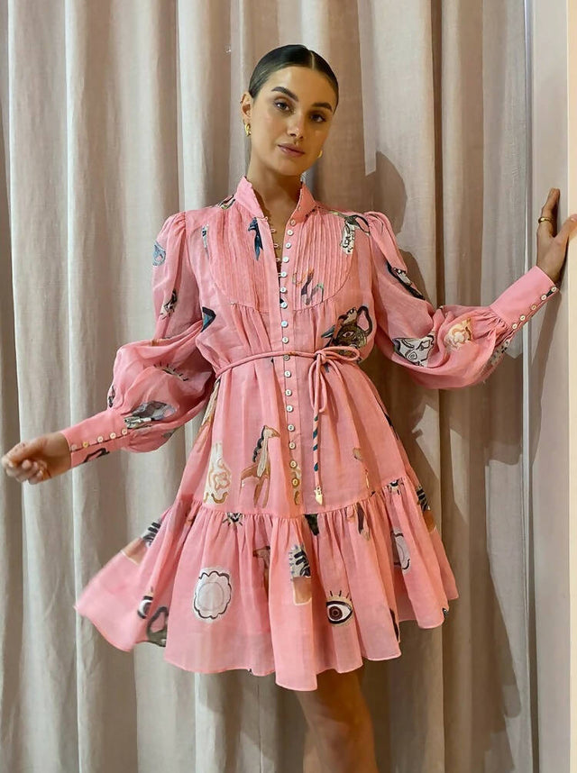 Alemais Cleo Smock Mini Dress Size 10 - 10 / Pink - Dresses