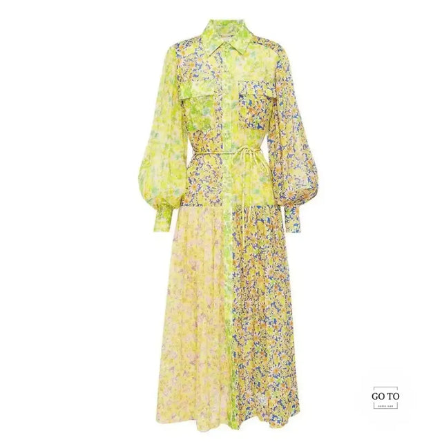 Alemais Daisy Patchwork Midi Dress Green Floral Size AU 6 - 6 / Multi - Dresses