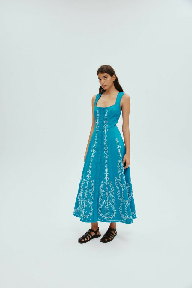 Alemais Donovan Corded Midi Dress Blue Print Size AU 16 - 16 / Print - Dresses