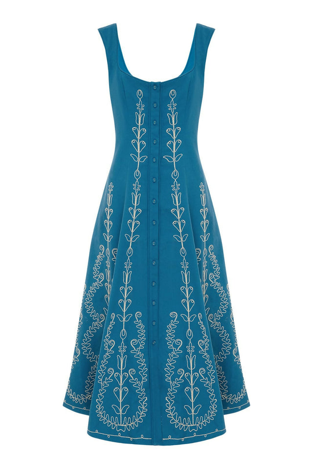 Alemais Donovan Corded Midi Dress Blue Print Size AU 16 - 16 / Print - Dresses