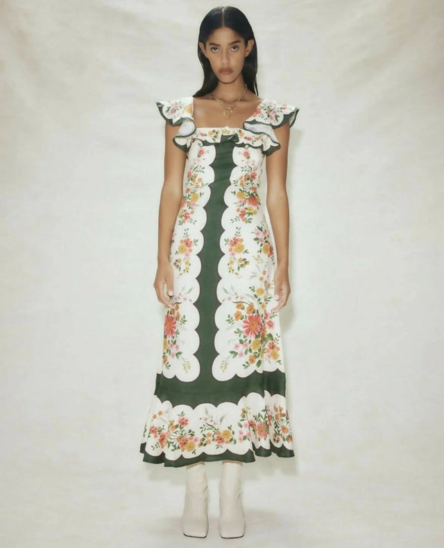 Alemais Elisabetta Ruffle Midi Dress Multi Size AU 10 - 10 / Print - Dresses