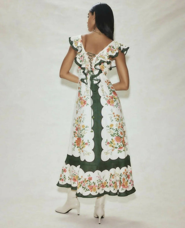 Alemais Elisabetta Ruffle Midi Dress Multi Size AU 10 - 10 / Print - Dresses