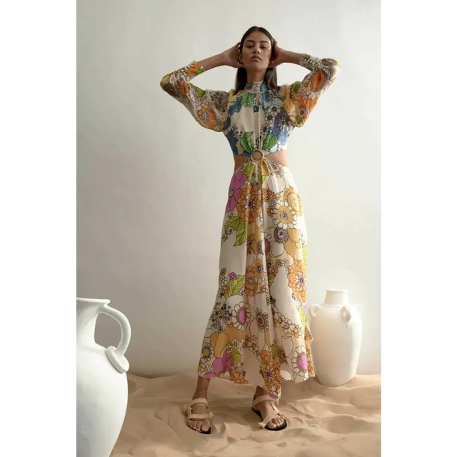 Alemais Farrah Cut Out Midi Dress Floral - Dresses