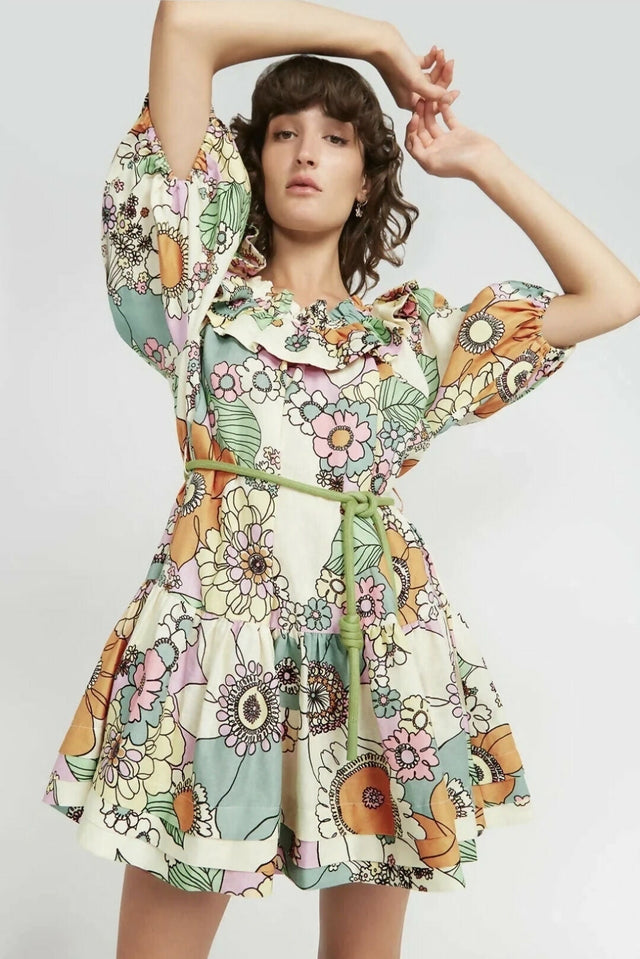 Alemais Farrah Ruffle Mini Dress Size 14 - 14 / Floral - Dress