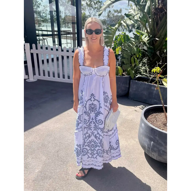 Alemais Hazel Smocked Embroidered Midi Dress White Size 10 - 10 / White - Dresses