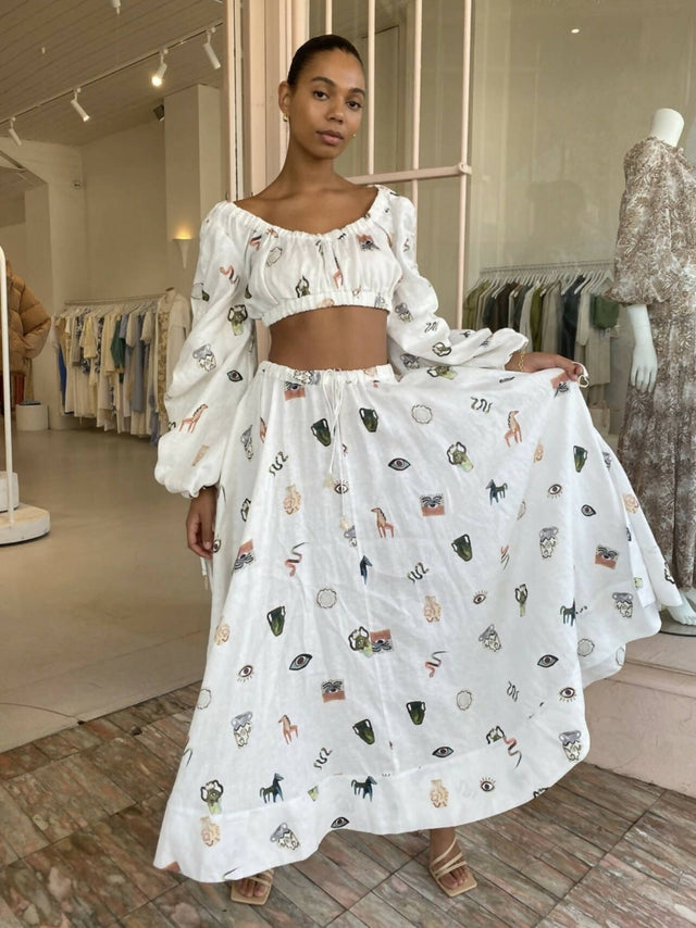 ALEMAIS - Alemais Hera Drawstring Top and Skirt in Ivory