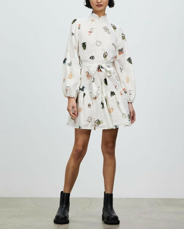 Alemais Hera Mini Dress White Print Size AU 6 - White / 6 - Dresses