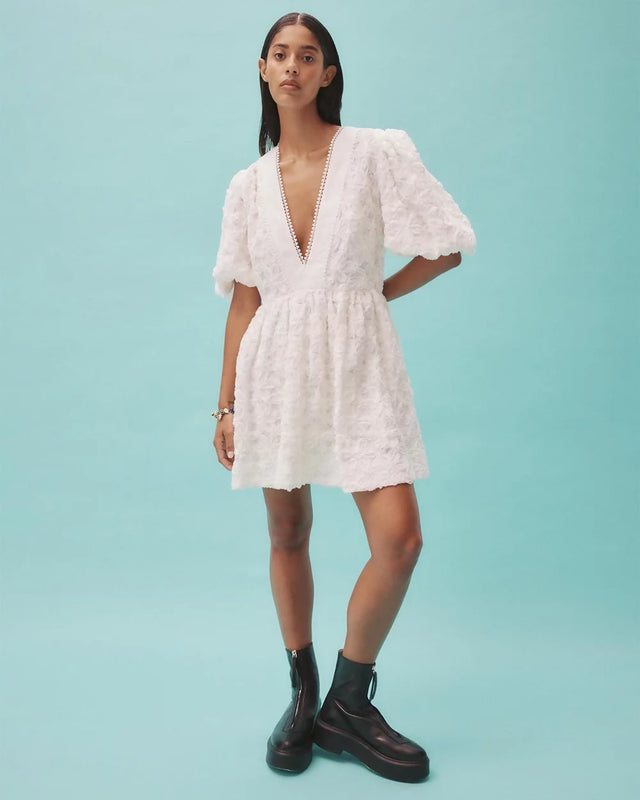Alemais Iggy Embroidered Mini Dress Cream Size 14 - 14 / White - Dresses
