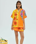 Alemais Jude Oversized Linen Shirt and Short Set Orange Floral Size AU 14 - 14 / Yellow - Outfit Sets