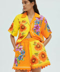 Alemais Jude Oversized Linen Shirt and Short Set Orange Floral Size AU 14 - 14 / Yellow - Outfit Sets