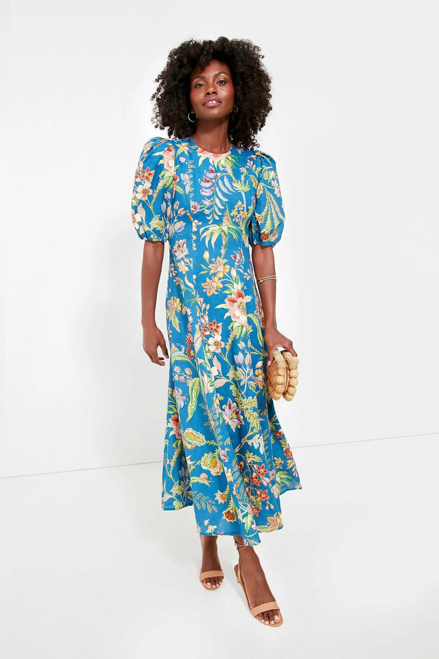 knee length dresses for ladies Alemais June Midi Dress Blue Floral Size 14 & 16