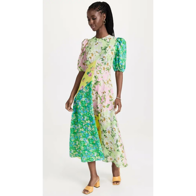 Alemais Kenzie Patchwork Midi Dress Floral Size 6 - 6 / Multi - Dresses