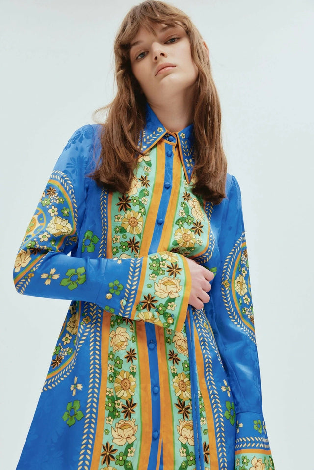 Alemais Linda Mini Dress in Blue Print Size AU 16 - Dresses