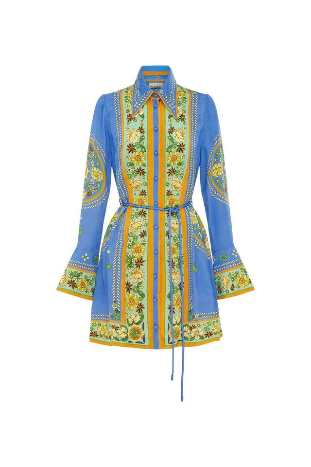 Alemais Linda Mini Dress in Blue Print Size AU 16 - Dresses