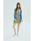 Alemais Linda Satin Mini Dress Blue Floral Size 12 - 12 / Multi - Dresses