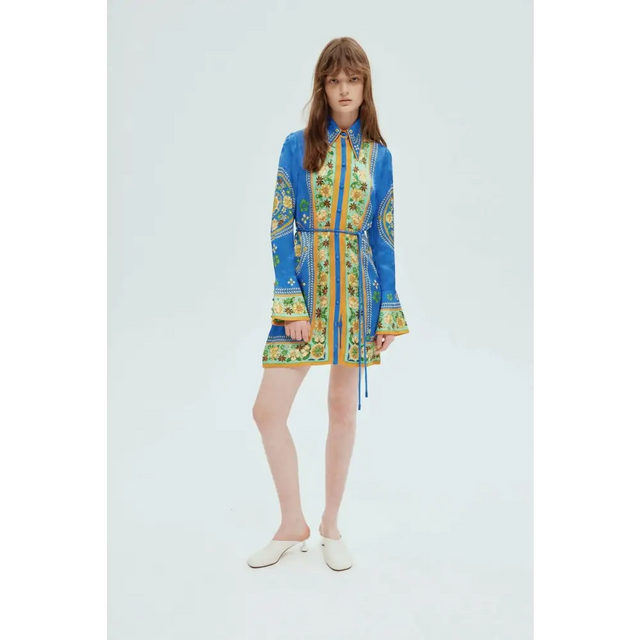 Alemais Linda Satin Mini Dress Blue Floral Size 12 - 12 / Multi - Dresses