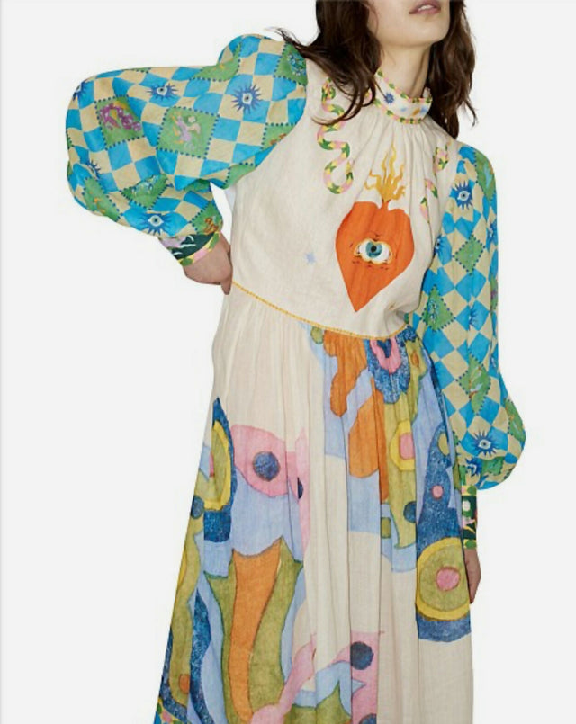 Alemais Lou Balloon Sleeve Midi Dress Multi Size AU 14 & 16 - Dresses