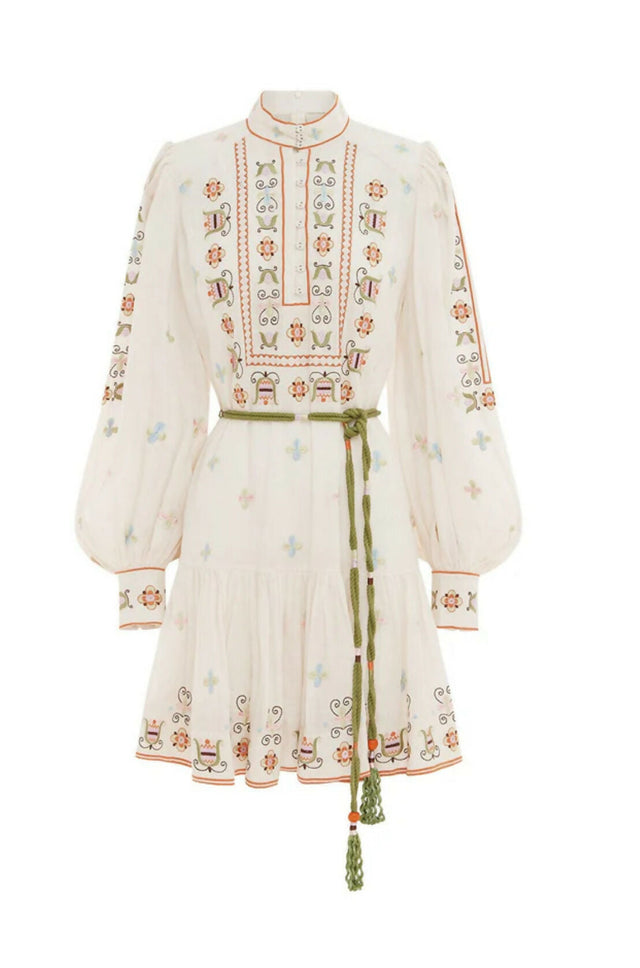 Alemais Lovella Mini Dress Floral Size 14 - 14 / White - Dresses