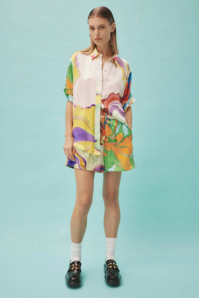 Alemais Luca Silk Shirt and Short Set Multi Size 16 - 16 / Multi - Outfit Sets